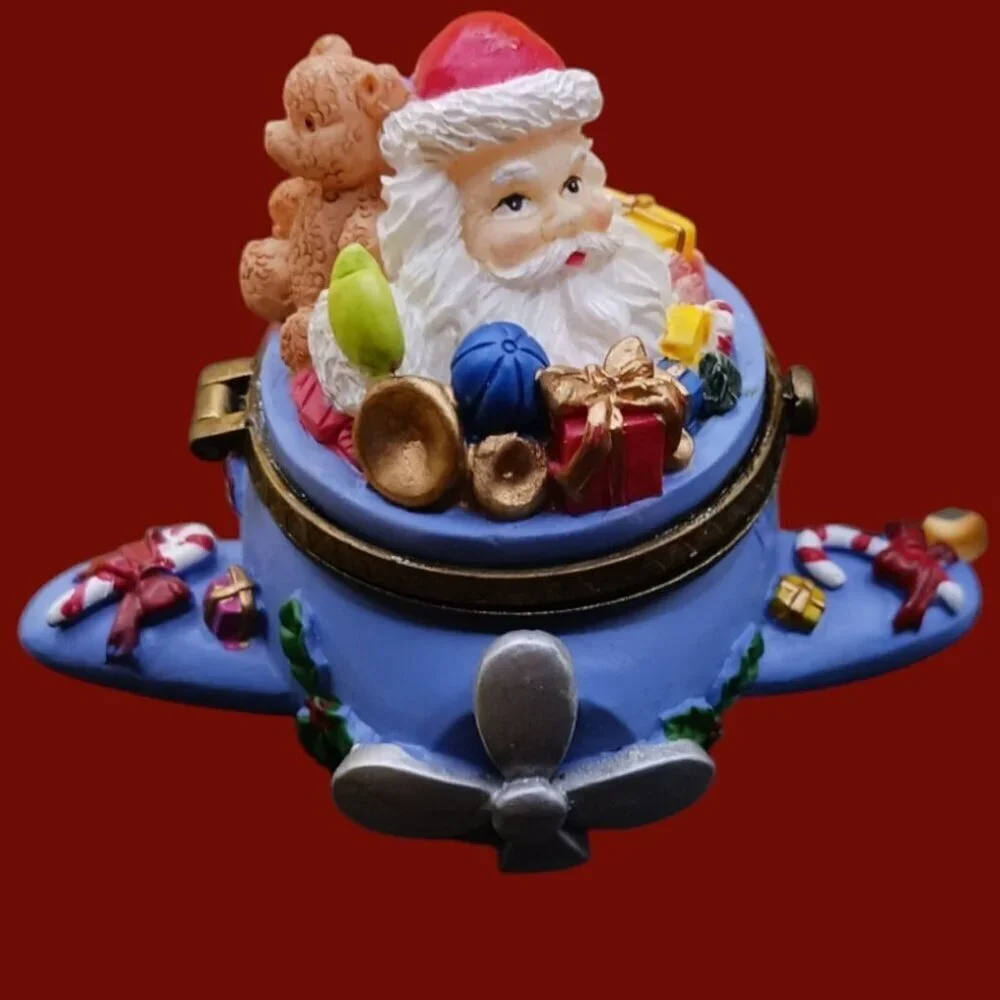 Santa Claus Airplane Trinket Box With Holiday Decorations & Gifts